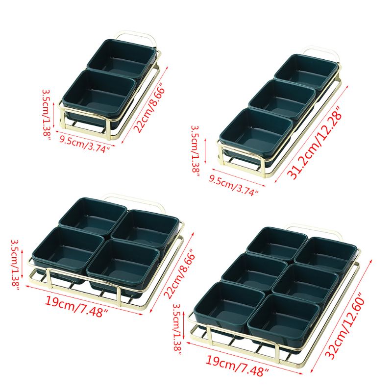 Ceramic Sauce Dish Divided Dipping Bowl Tray Condiment Dish Storage Tray for Kit QX2E