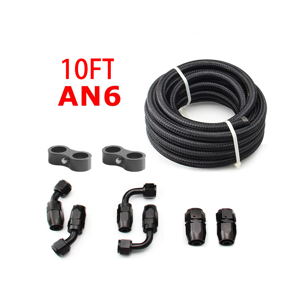 10ft An6/An8/An10 Olie Brandstof Fittingen Slang Einde 0 45 + 90 + 180 Graden Olie Adapter Kit Gevlochten Olie Brandstofslang Lijn 3M Zwart Met Klemmen: Donkergrijs