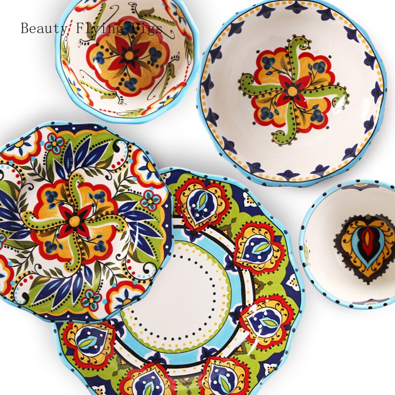 hand-painted ceramics Western dish bowl set plate glaze color personality ceramic tableware personality