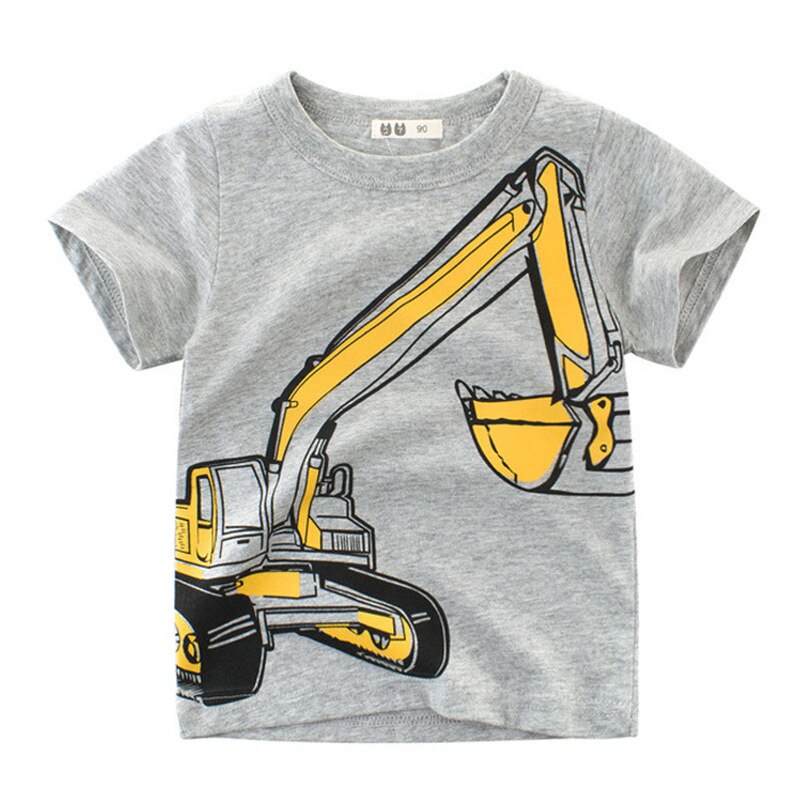 Baby Kleding Zomer Top Baby Boy T-shirt Graafmachine Borduurwerk Grijs Korte Mouw Jongens T-shirt Puur Katoen Kinderkleding 0-10Y