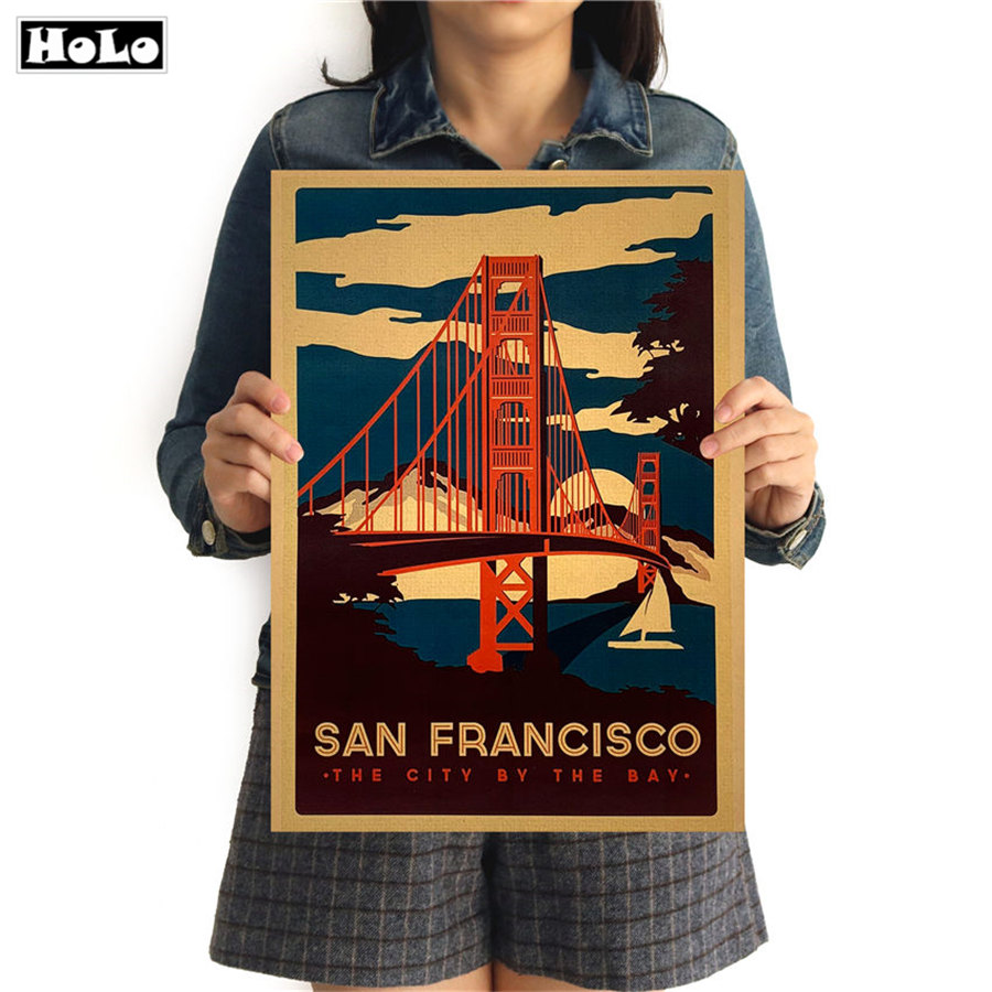 SAN FRANCISCO Vintage Reizen Schilderij Stad poster Abstract papier print picture Woonkamer Cafe Decor 42x30 cm GGB093