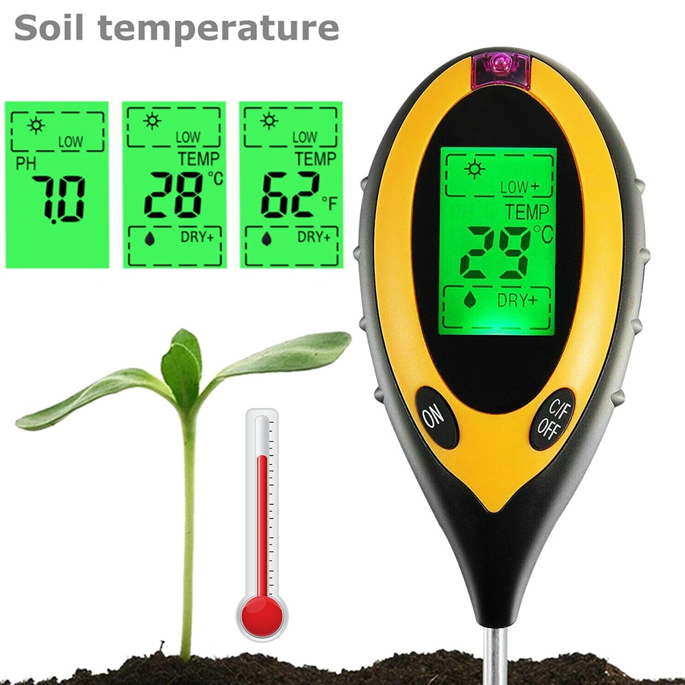4 in 1 digital ph meter ph tester jord vand fugt test meter kit temperatur sollys tester til haven gård plante såning