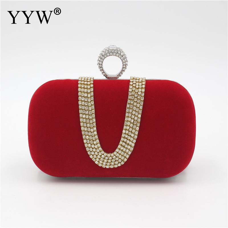 YYW Pochette sac à bagues avec strass | Sac à main et Pochette Vintage pour femmes, Pochette pour Banquet soirée et fête: red