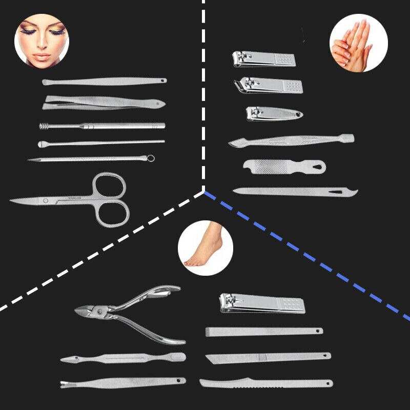 19Pcs/set Nail Clipper Trimmer Scissors Toe Nail File Tweezers Pedicure Manicure Tool Set with Mini PVC Case