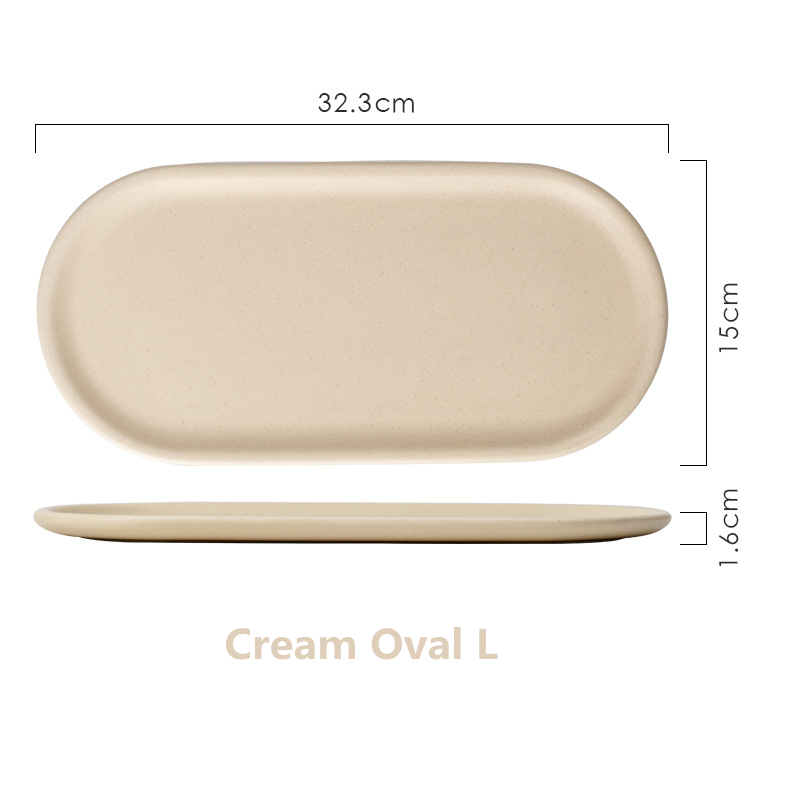 Porcelain Kitchen Serving Tray Ceramic Rectangular Oval Dinner Plate for Party Oven Microwave Dishwasher Safe Dinnerware: Cream Oval L