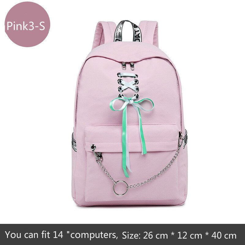 Girl Schoolbag Female Students Laptop Backpack Kids School Bags For Teenage Girls Women Gray Backpacks Mochila Escolar: Pink3-S