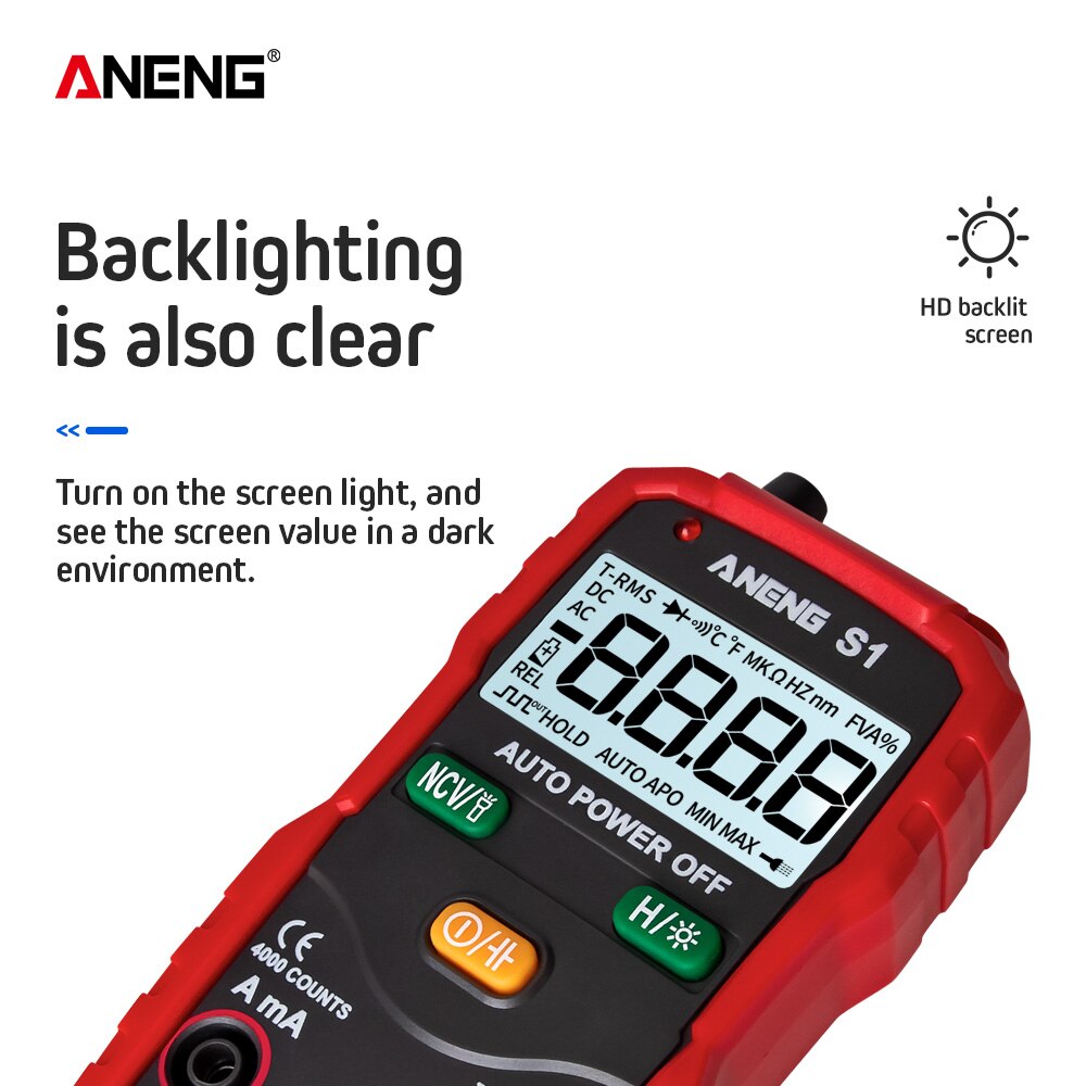 Aneng  s1 4000 teller digital ac/dc spenning strøm multimeter sann rms auto rekkevidde lcd automatisk multimetro tester