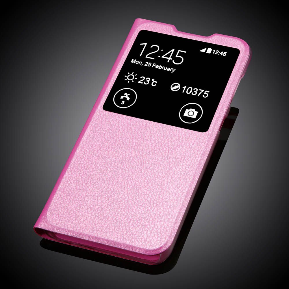 Lo más para Samsung A30 A40 Funda de cuero PU funda trasera de teléfono para galaxy a30 a40 funda con ventana de visualización: For Galaxy A40 / Rosa