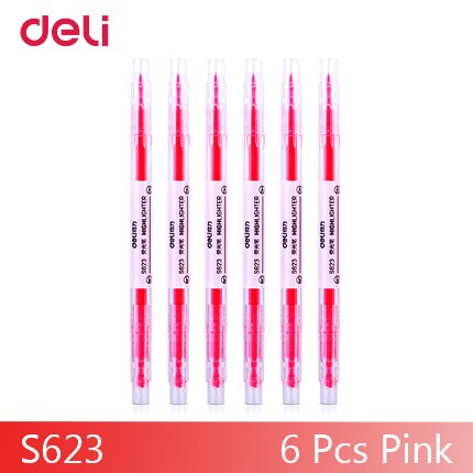 Deli creatieve dual head 6 gekleurde fijne borstel markeerstift met onzichtbare inkt voor school kantoor scribble teken markers: 6 pcs pink