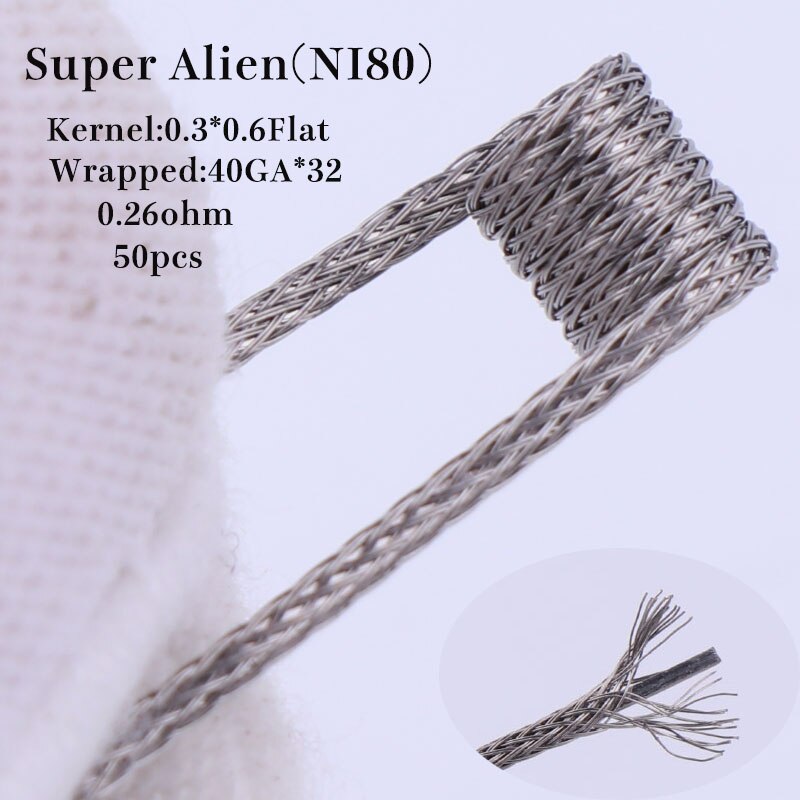 XFKM Ni80 Heating Wire Prebuilt coil Clapton Super Juggernaut alien coil For Serpent Mini RTA RDA RBA Atomizer Tank 50coils/ box: super alien 0.26 50