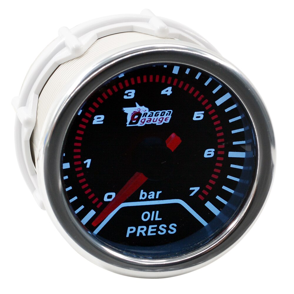 Dragon Universal Smoke Len 52mm Pointer Auto Modified Oil Pressure Gauge 0-7 Bar Meter White Backlight With Sensor