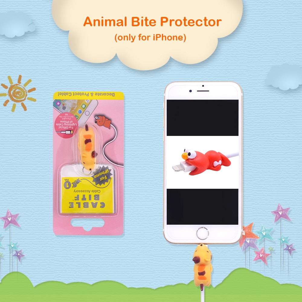 CHIPAL Cute Bites Animal Cable Protector for iPhone USB Charger Cable Organizer Cartoon Wire Winder Bite Chompers Phone Holder
