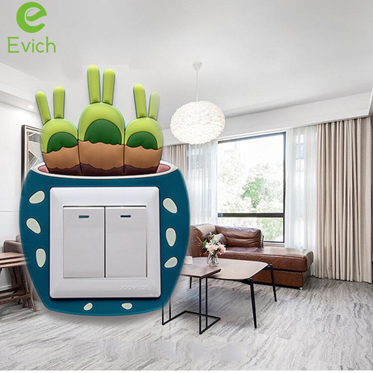 EVICH-pegatinas decorativas para calcomanías luminosas para interruptores, pegatinas de pared, funda protectora para enchufe, cubierta creativa para interruptor de Cactus JK130