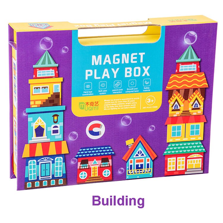 Rompecabezas magnético de papel, caja de juegos magnética, rompecabezas, pegatinas magnéticas para niños, imanes de nevera, educativo para primera infancia: Building