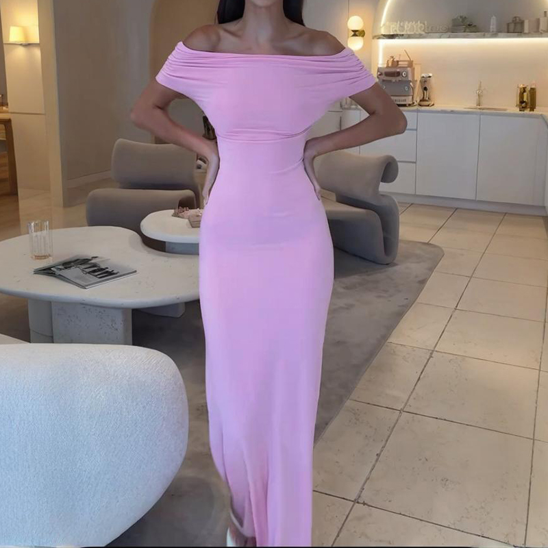 Fransk stil omlottklänning i höfter och smal enfärgad bankettlång klänning med snedskuren krage och off-shoulder-krage: Xxl / Blå