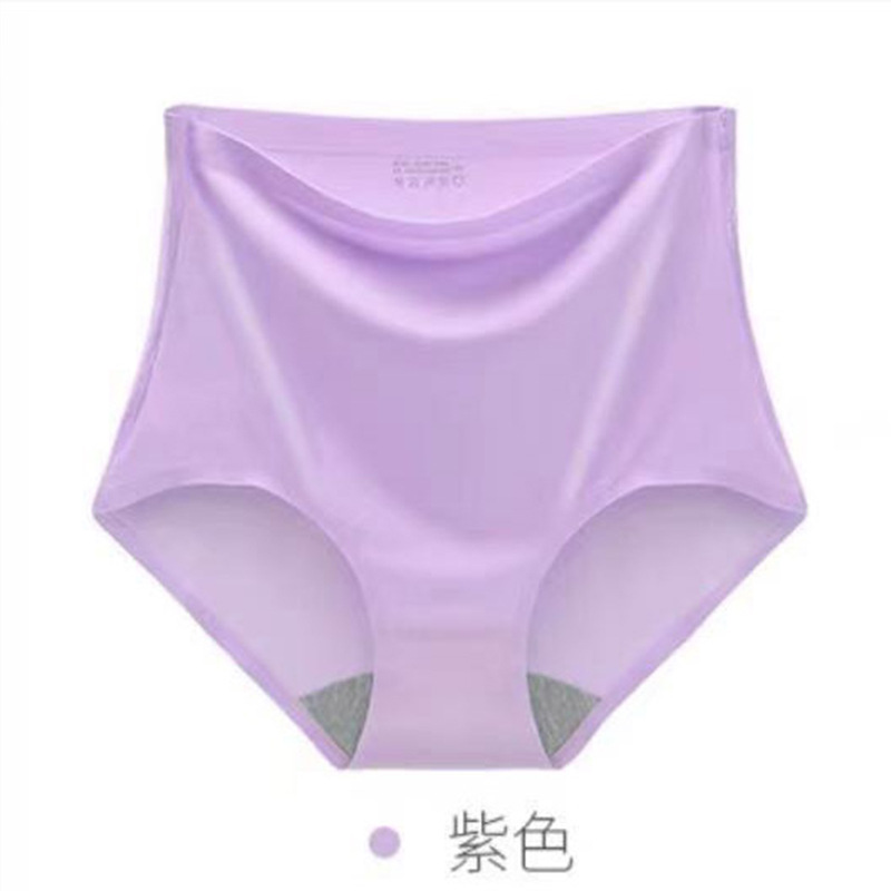 Ropa interior fina de talla grande para mujer, ropa interior sedosa de cintura alta de seda helada, sin costuras, para vientre gordo, 45-100kg: XXS / Morado