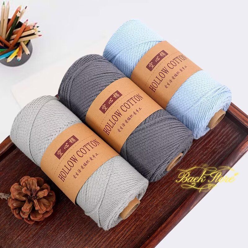 Hollow Cotton Thread Linen Yarn 150g Round Strand Medium Thick Cotton Thread Hand Woven DIY Crochet Hook Hat Bag Material