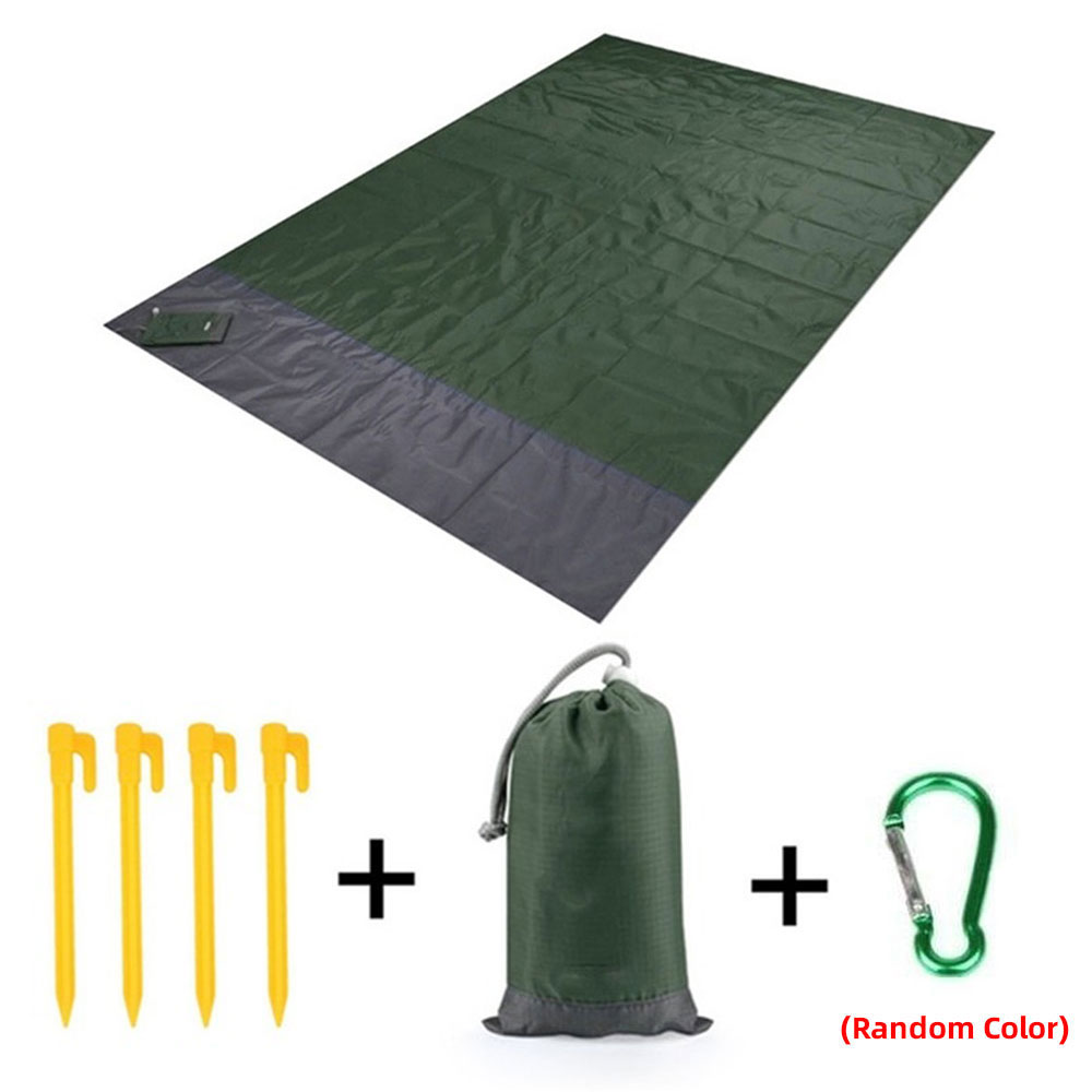 210 * 200cm Folding Camping Carpet Pocket Blanket Waterproof Beach Mat Outdoor Portable Picnic Mat Camping Bed Sleeping Pad: Dark green and gray / 140 X 200cm