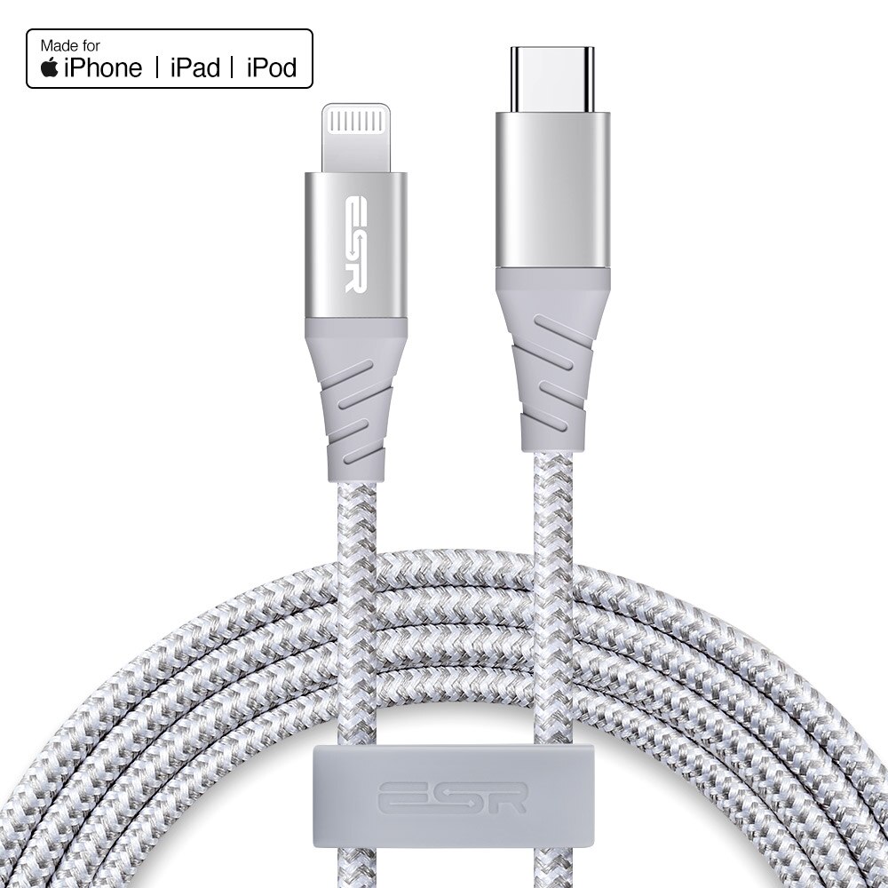 ESR USB C a fulmine MFi Certificato PD Veloce di Ricarica 1M 2M Tipo C Cavo del Caricatore di Dati per iPad iPhone 11 pro XR XS Max X più.: grigio / 1M