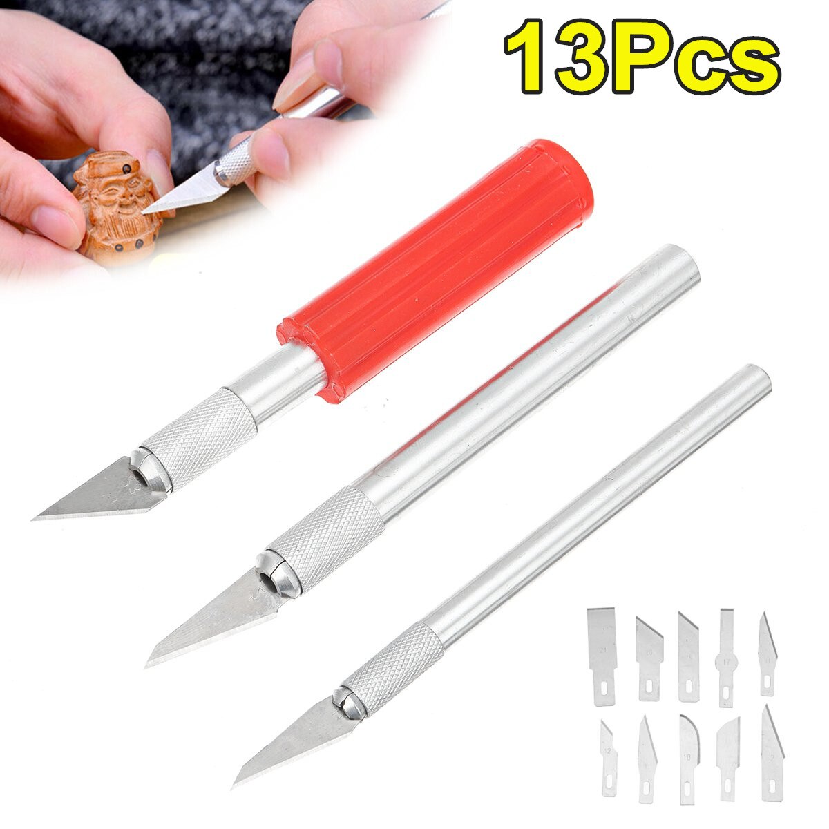 13 stk/sek udskæringspen med blade aluminiumsstang kniv læder papir skærekniv udskæringsværktøj udskæringskniv