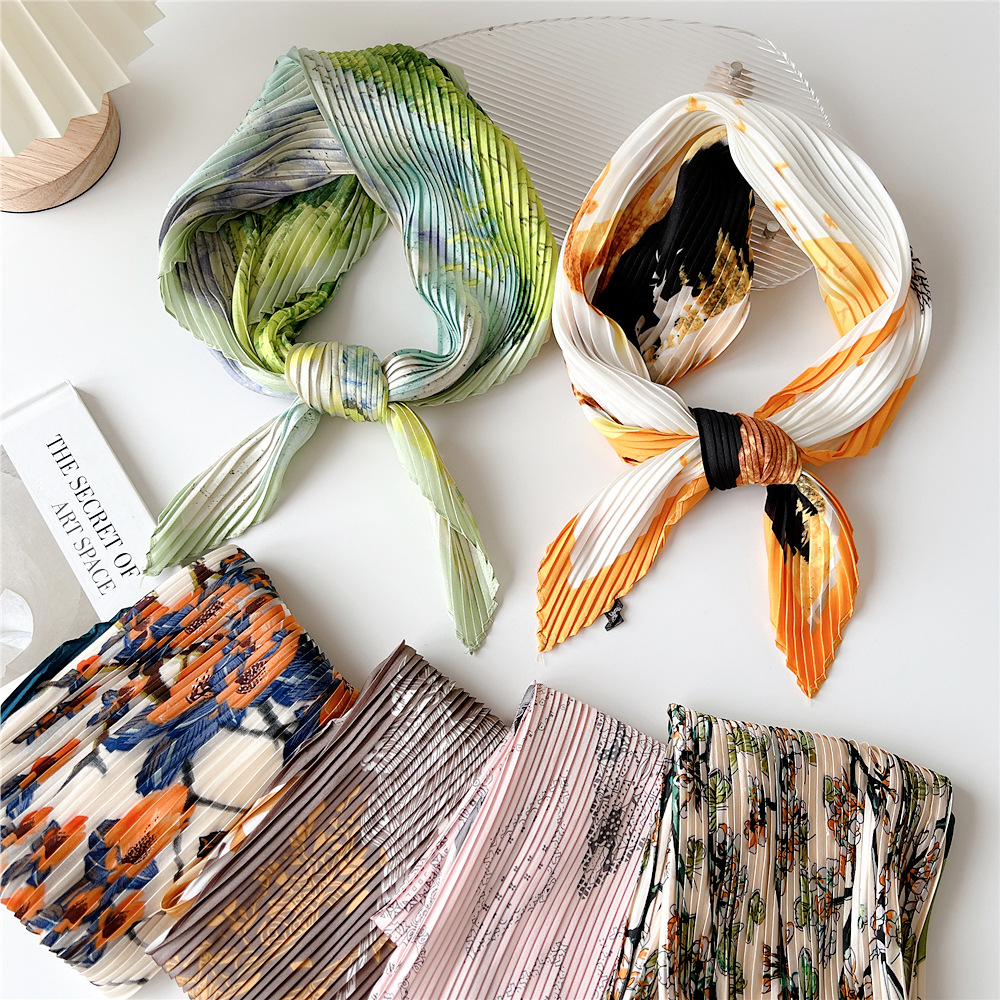 70*70Cm Vouwen Bloemenprint Vierkant Haar Sjaal Bandana 'S Haarband Hoofdband Hoofddoek Hoofddoek Tulband Omslagdoek