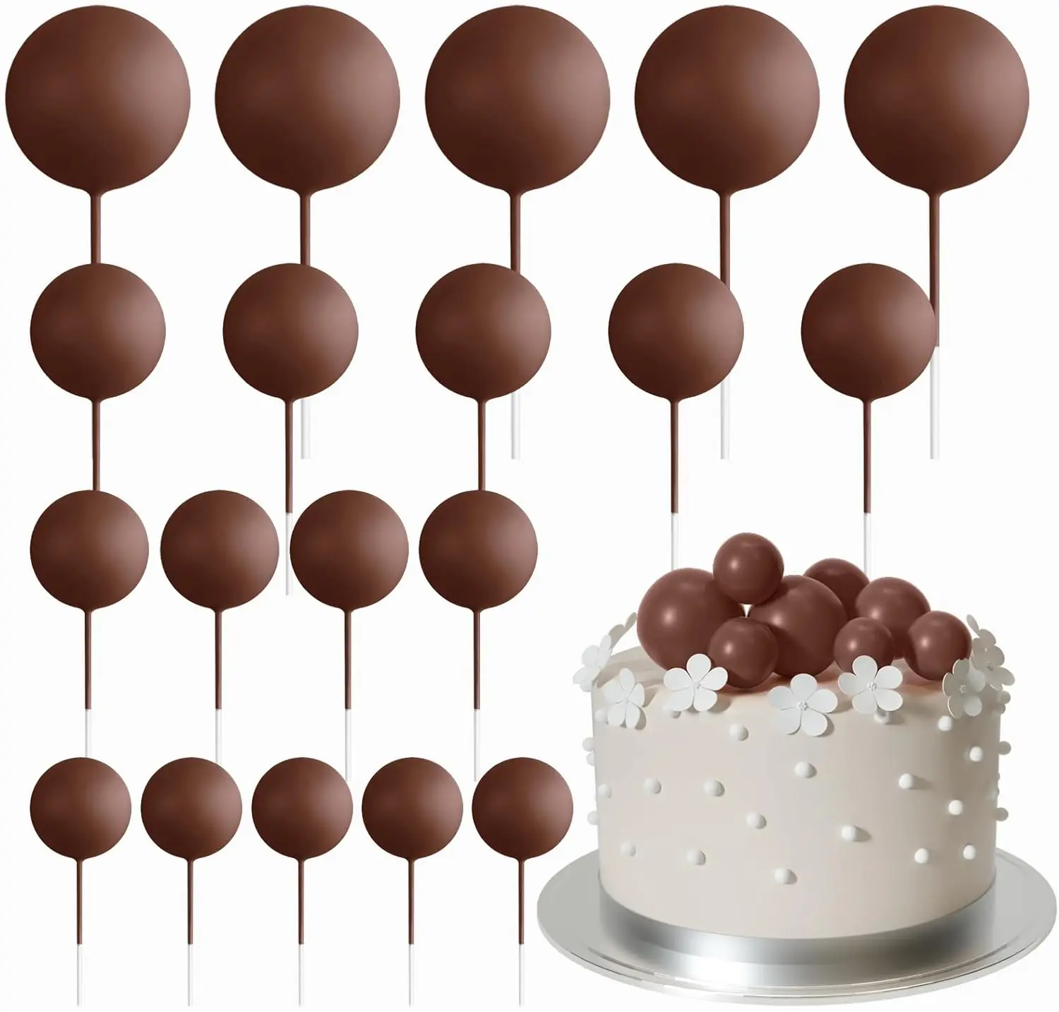Décorations de décoration de gâteau mini ballon 20 pièces avec pics de boules d'or-décor de gâteau festif pour les célébrations: Marron