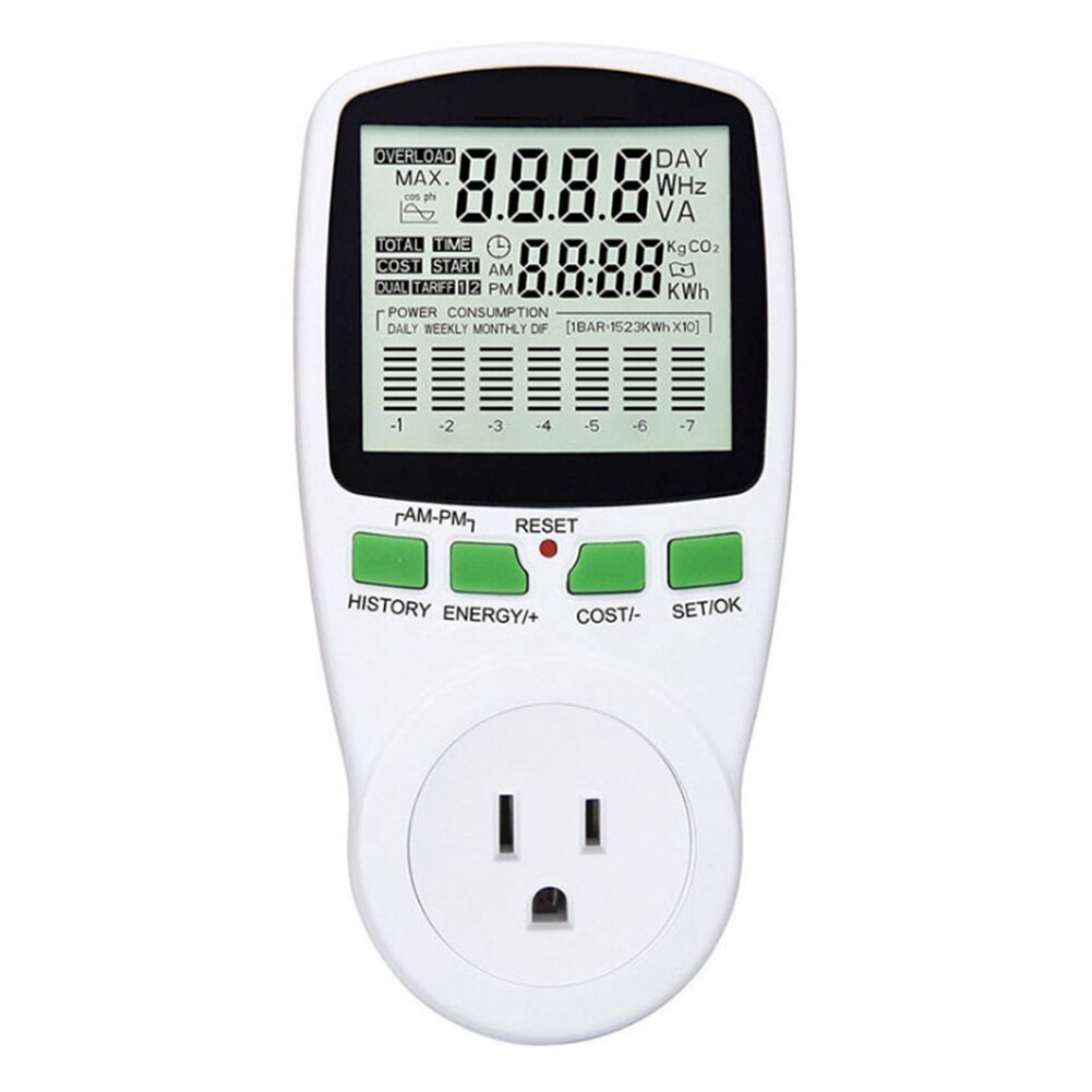 2 pins med stikkontakt digital watt monitor smart strømmåler bærbar kwh måling watt multifunksjon hjemme 230v eu us plugg