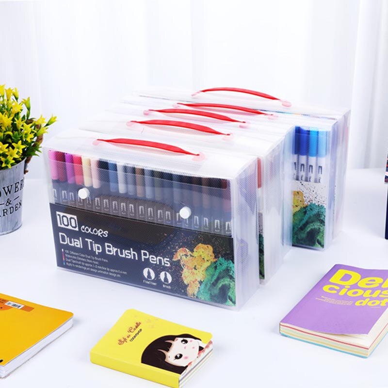 12/48/72/100 Colors FineLiner Art Marker Pens Dual Tip Manga Drawing Painting Watercolor Brush Pen School Supplies Markers 04350