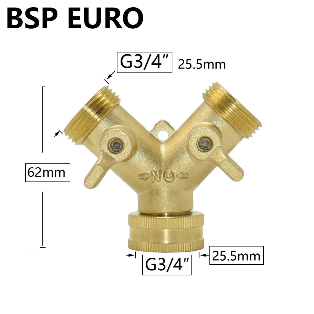 Brass 3/4" Thread Garden Tap Hose Water Splitter 2-Way Garden Irrigation Valve Y Type Watering Adjustable Switch Controller: WHITE