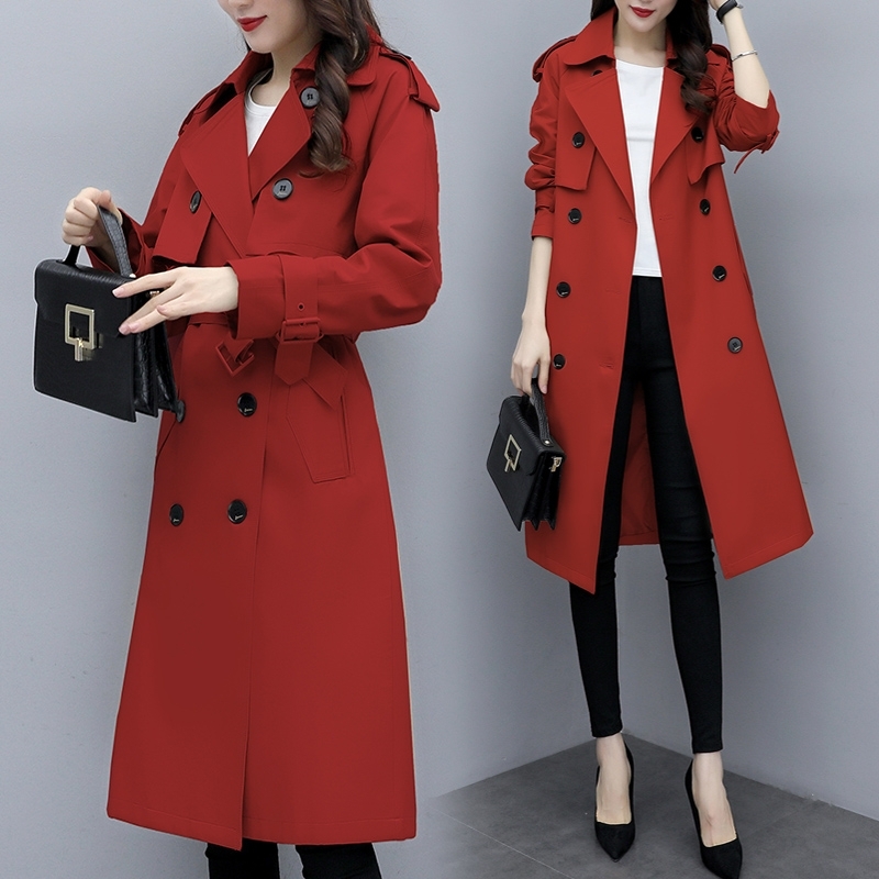 Autumn Women Classic Double Breasted Trench Coats Slim Wild Medium Length Windbreaker Coat British Style Ladies Outerwear 45