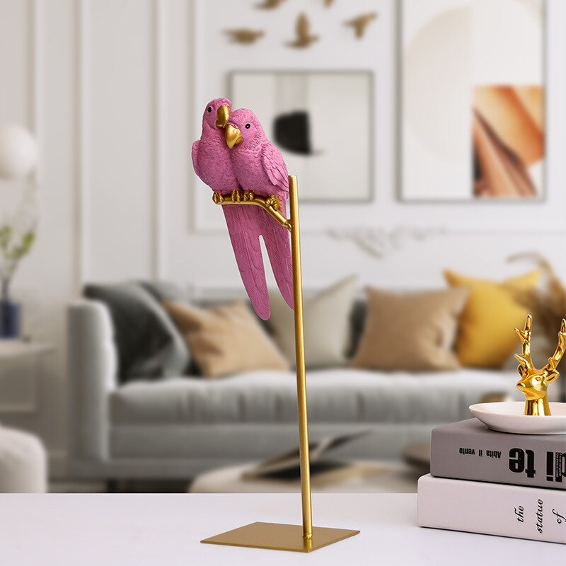 Figuras en miniatura con de loro y animal simulado de resina creativa de estilo nórdico, adornos para manualidades de pájaros, decoración moderna de oro para el hogar