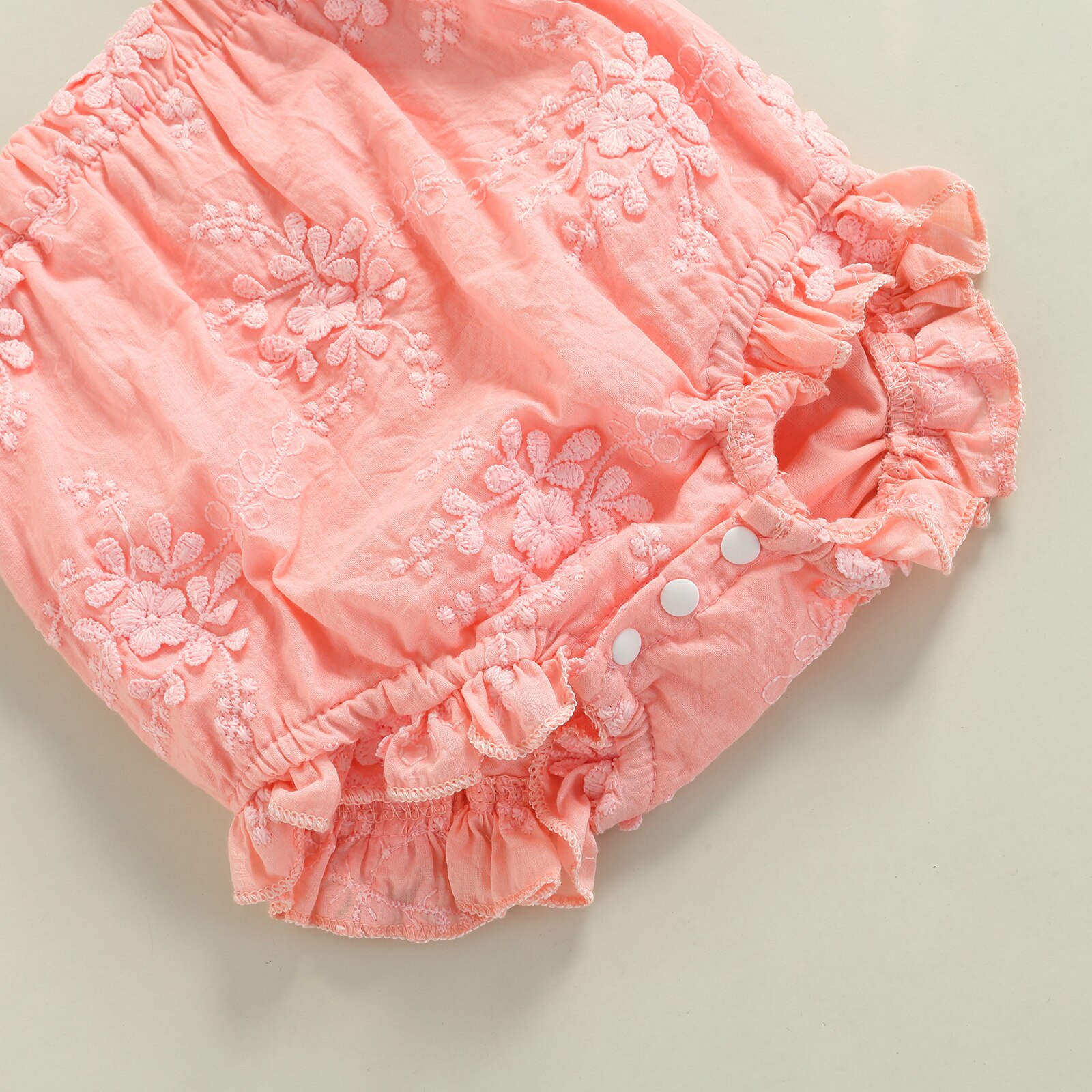 Mono de algodón con bordado de flores para niña, pelele sin mangas con cuello cuadrado, entrepierna a presión