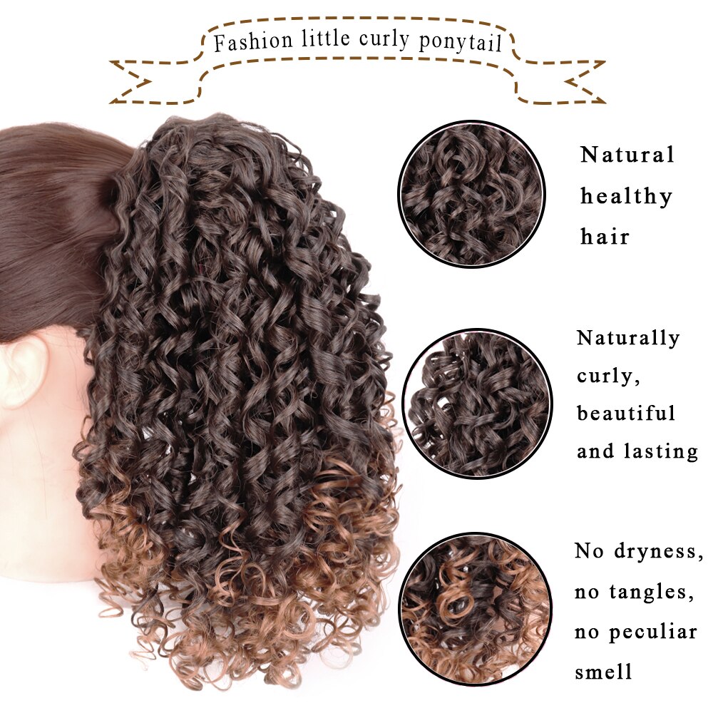 LISI GIRL Synthetic 12-inch Curly Drawstring Ponytail Natural Heat-resistant Fiber Weird Wig Ponytail Wearing Two Clips