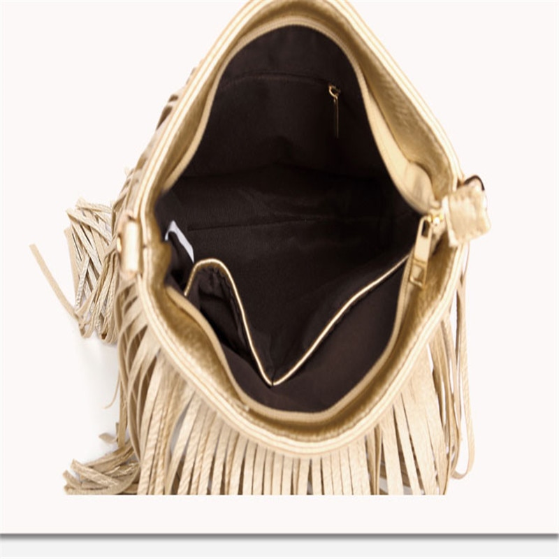 Vrouwen Schouder Tas Effen Kleur Kleine Tas PU Gouden Kwastje Vrouwen Fringe Bag