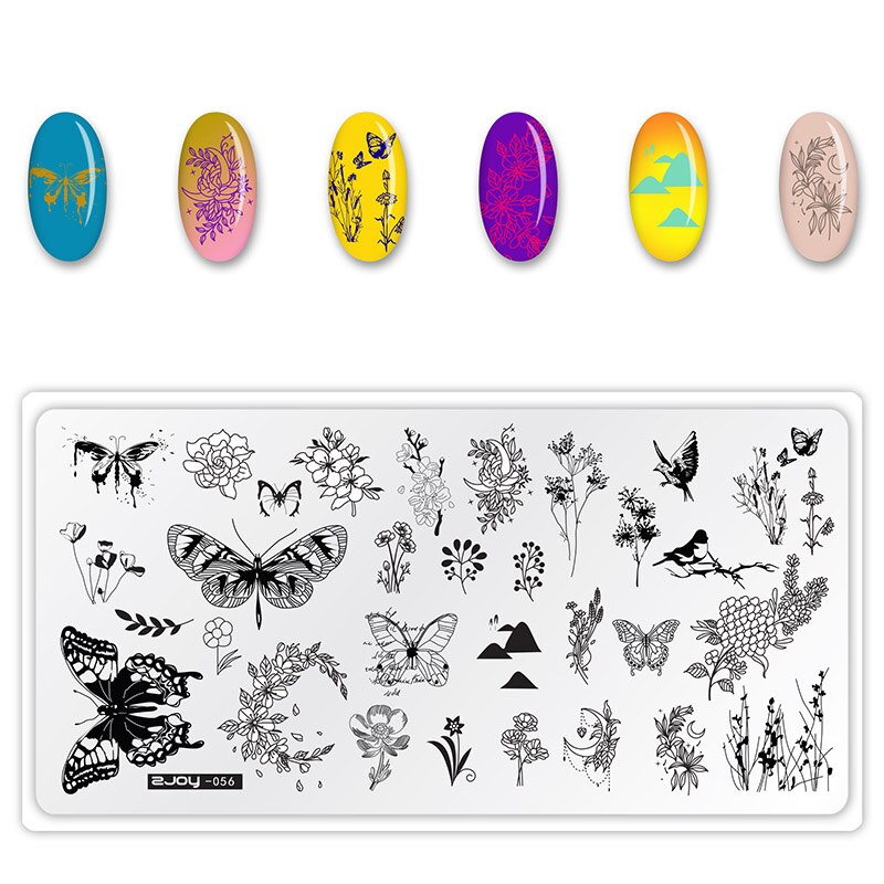 Vågenhed fisk delfin nail art stempling plader rustfrit stål billede rektangel negle skabelon stencils manicure stempel værktøj: 056