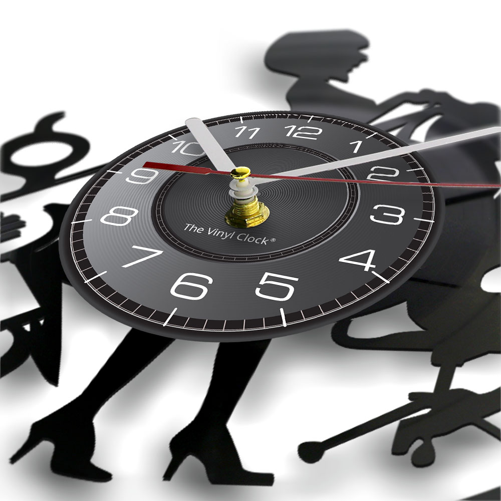 Beauty Salon Wall Clock Made Of Real Vinyl Record Hairdressing Tools Lady Haircut Center LED Wall Watch For Hair Salon Company