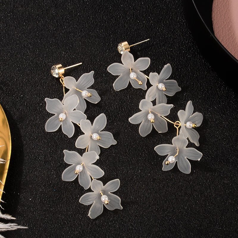 Neue handgemachte blume Baumeln Koreanische Ohrringe Für Frauen Weiß Lange Geometrische Blume Ohrringe Hochzeit Schmuck: weiß 535