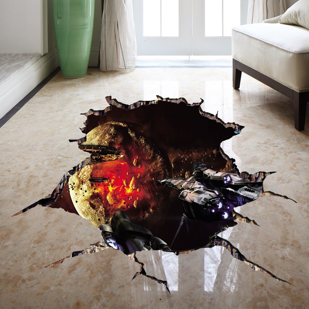 3D Cosmic Space Planet Broken Wall Stickers Removerable for Kids Rooms Boy Bedroom Nursery Home Decoration Decals Murals