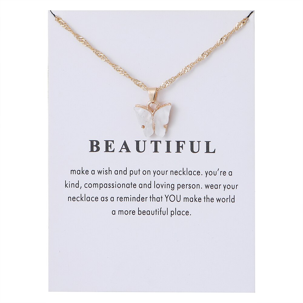 Cute Butterfly Pendant Necklace for Women Jewelry: white card white