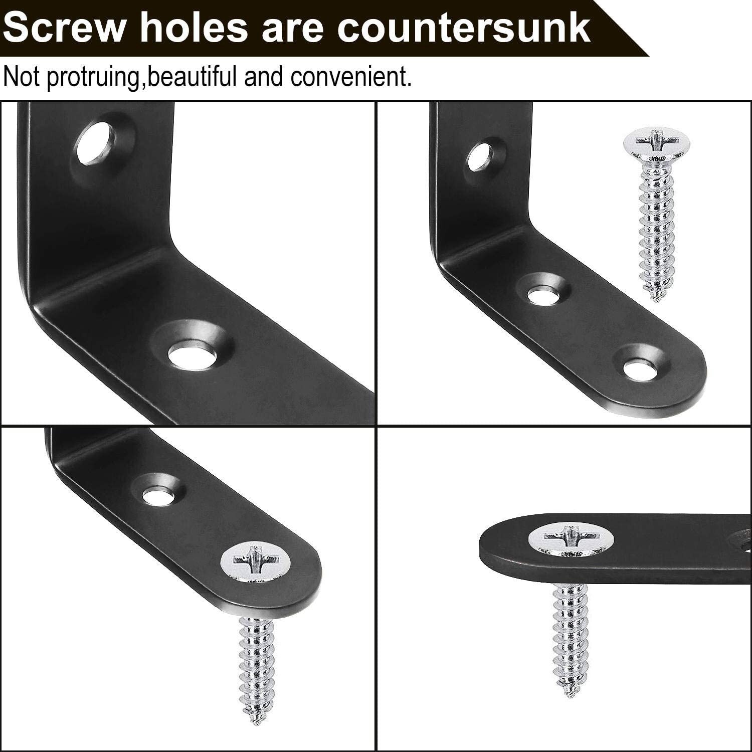 SHGO -50Pcs Black Stainless Steel L Brackets Corner Braces for Shelves L Shape Right Angle Shelf Support Cabinet and Furnitur