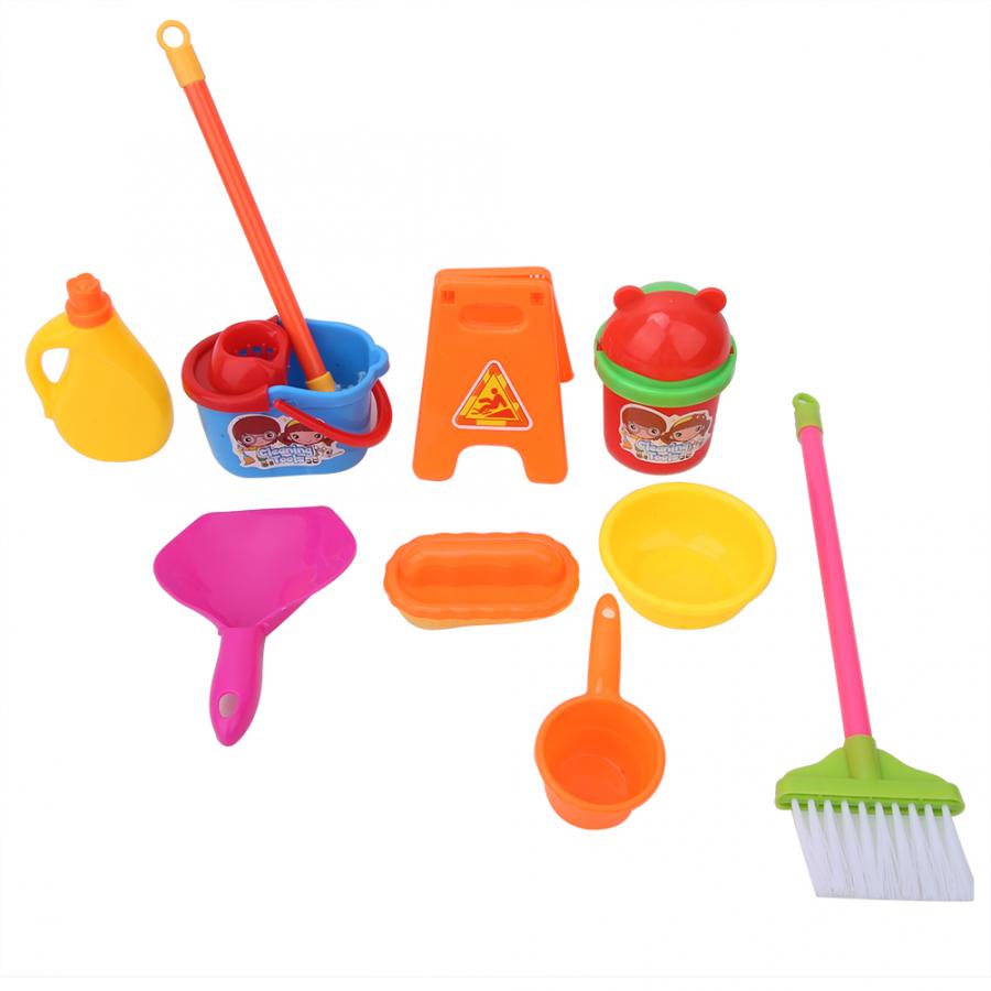 10pcs/Lot Simulation Cleaning Set Mop Broom Ware Plaything Children Play House Cleaning Toys for Kids Pretend Play Learning Toy: Default Title