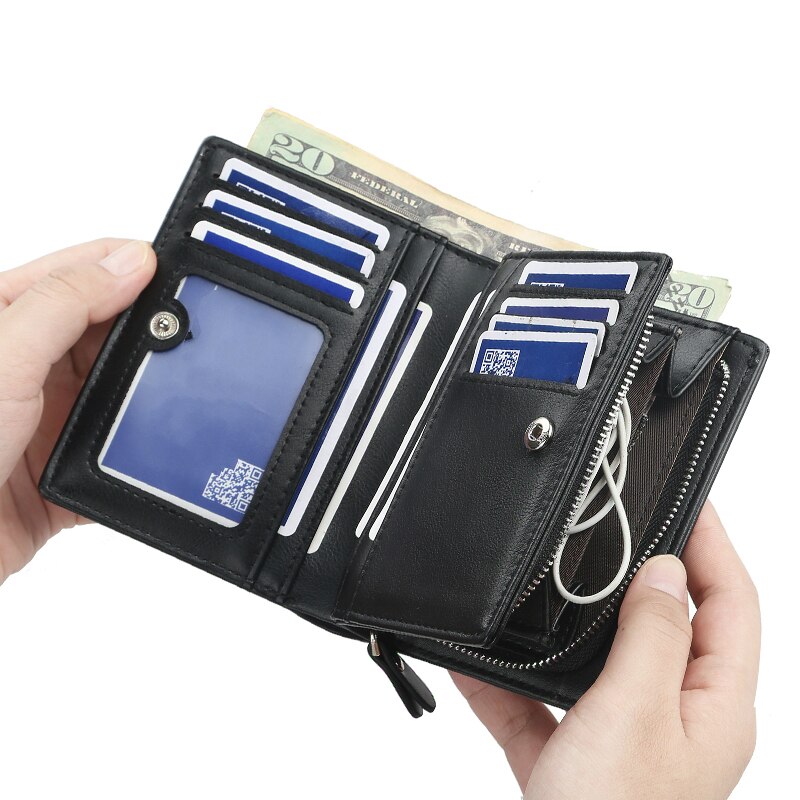 short Men wallets card purse Multifunction organ leather wallet for male zipper wallet with coin pocket