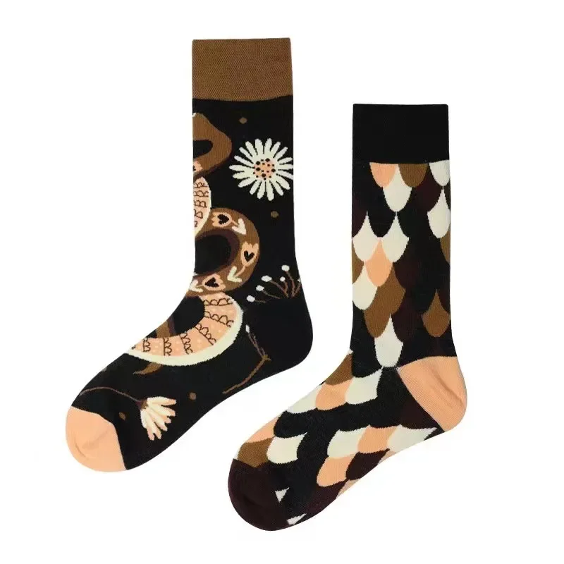Nueva AB asimétrico Pato Mandarín calcetines para hombres y mujeres de dibujos animados divertido lindo Animal medio alto calcetines de algodón de tubo