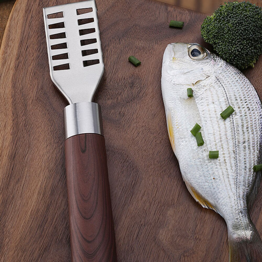 Stainless Steel Fish Scale Scraper Handle Scale Remover Handheld Fish Scraping Brush Kitchen Tool