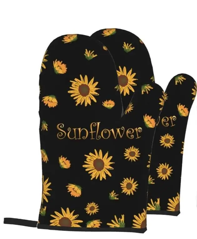 Manoplas para horno con estampado Floral de girasol amarillo, resistentes al calor, impermeables, con capa interior de algodón para cocinar y barbacoa, 2 uds.: Dorado