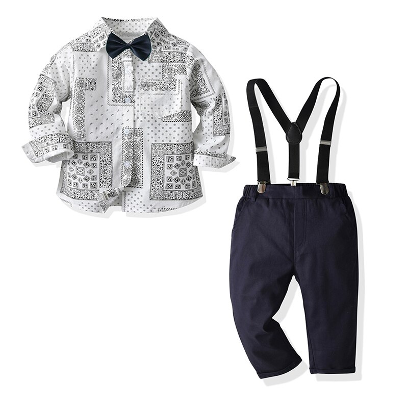 Baby Jongens Gentleman Casual Pak Lange Mouwen Bowtie Shirt + Broek Jarretel Sets 4 Stuks Kinderen Jongens Kleding: z30110 / 3T(100)