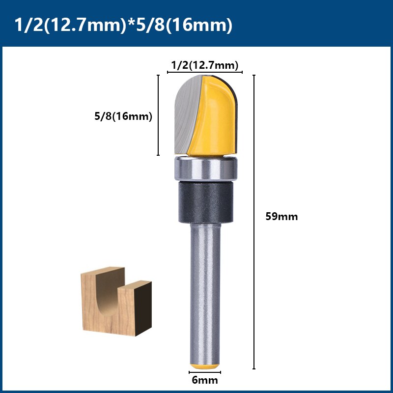Xcan træfræserbit 6mm skaft 3/4-1/2 diameter skålbakke fræserbit rundnæse fræser til træskæreværktøj: 6 x 12.7 x 16 x 59l