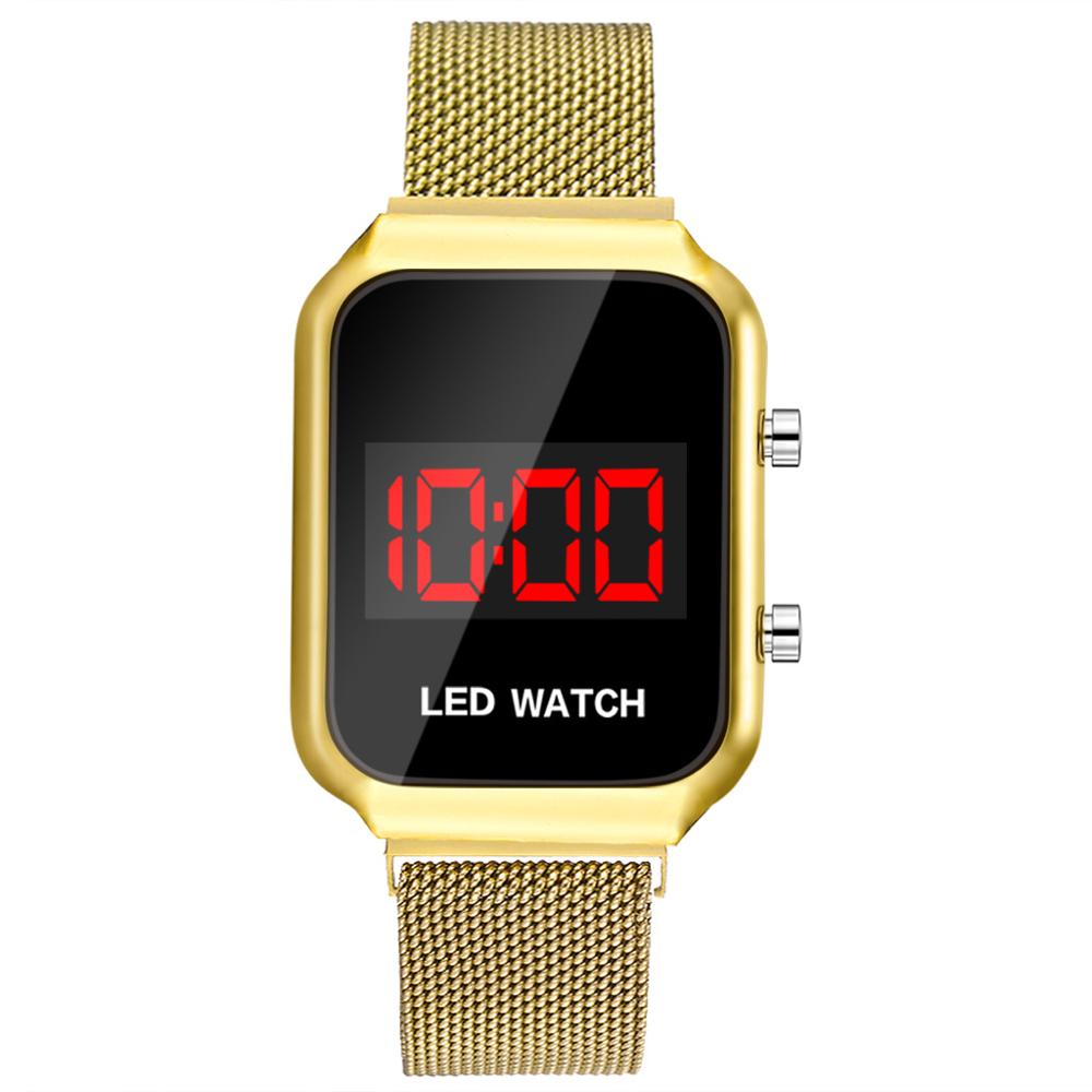 Heren led digitale horloges heren roségoud roestvrij staal mesh band elektronische horloges magnetische gesp rechthoekige herenhorloges: Goud