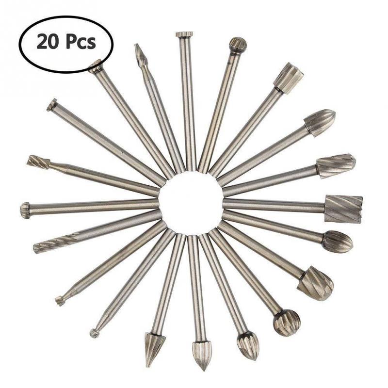 20 Pcs Rotary Tools Woodworking Carving Set High Speed Steel Drilling Shank File Engraving Tungsten DIY