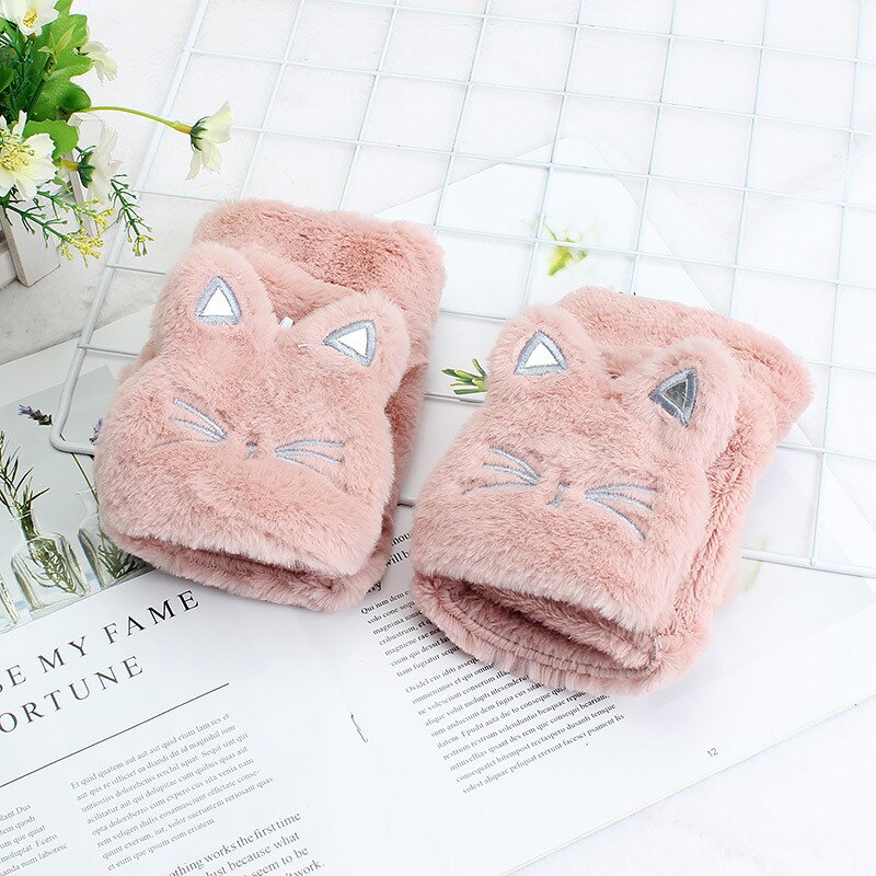 Kinder Mädchen Halbe Finger Flip Fäustlinge Plüsch Dicken Fahren Handschuhe Nette Katze Touchscreen Handschuhe für Mädchen Winter Warme Handschuhe: 2-Pink